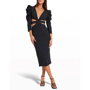 PatBO Black Cutout V-Neck Midi Sheath Dress
